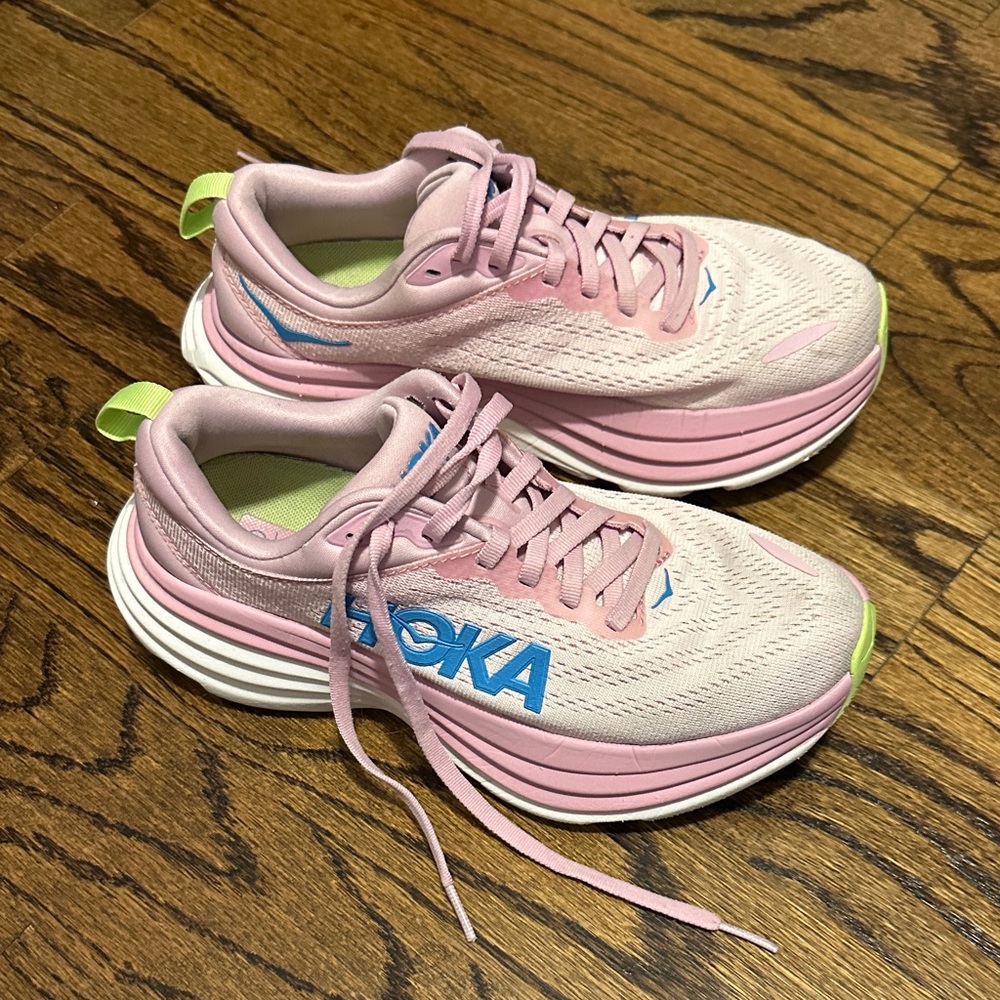 Hoka Pink and Blue Athletic Sneakers